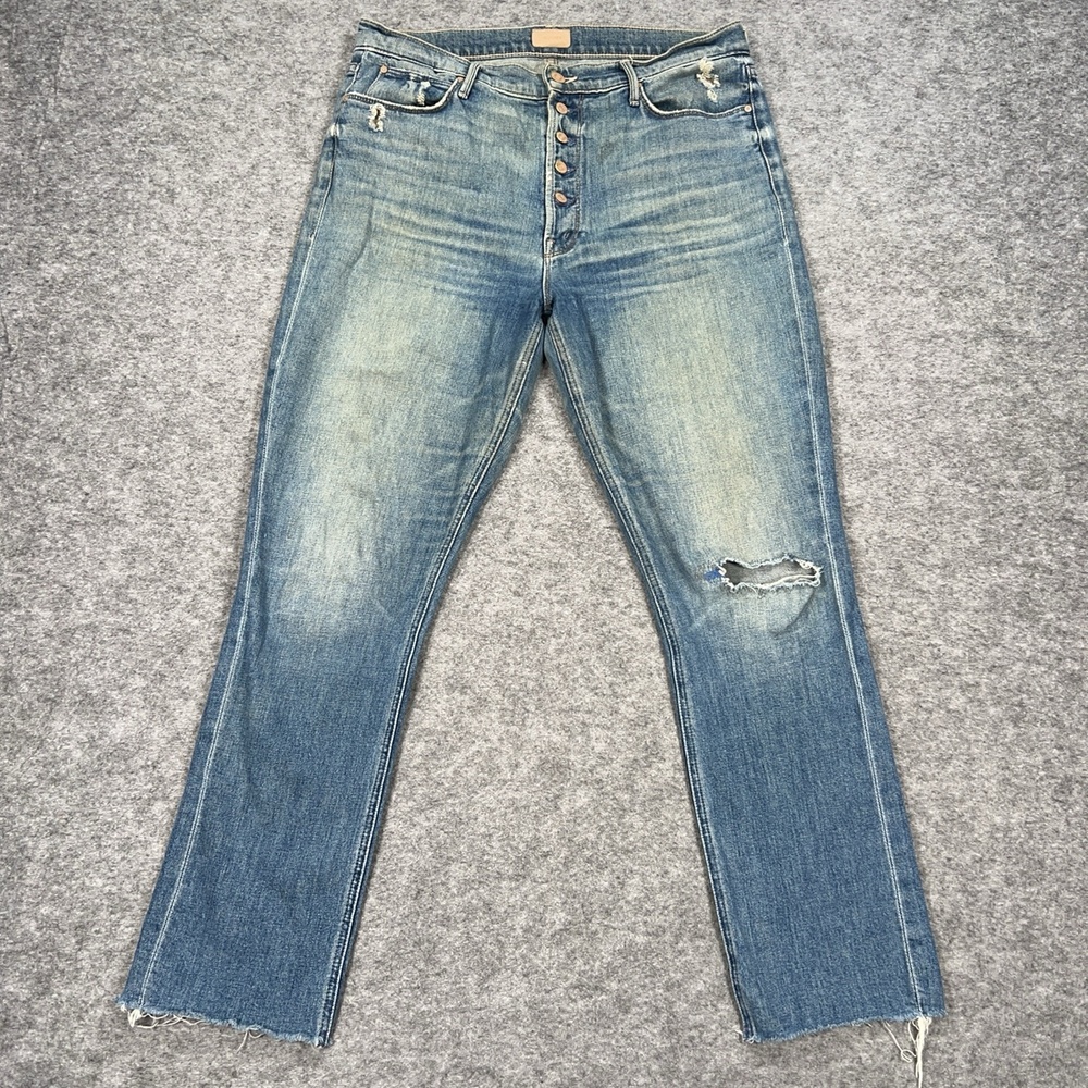 Mother Jeans Womens 31 Blue High Rise Pixie Dazzler Ankle Fray Distress Love Pop